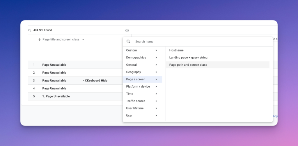 Google Analytics (GA4 ) adding 2nd Dimension of Page path and screen class